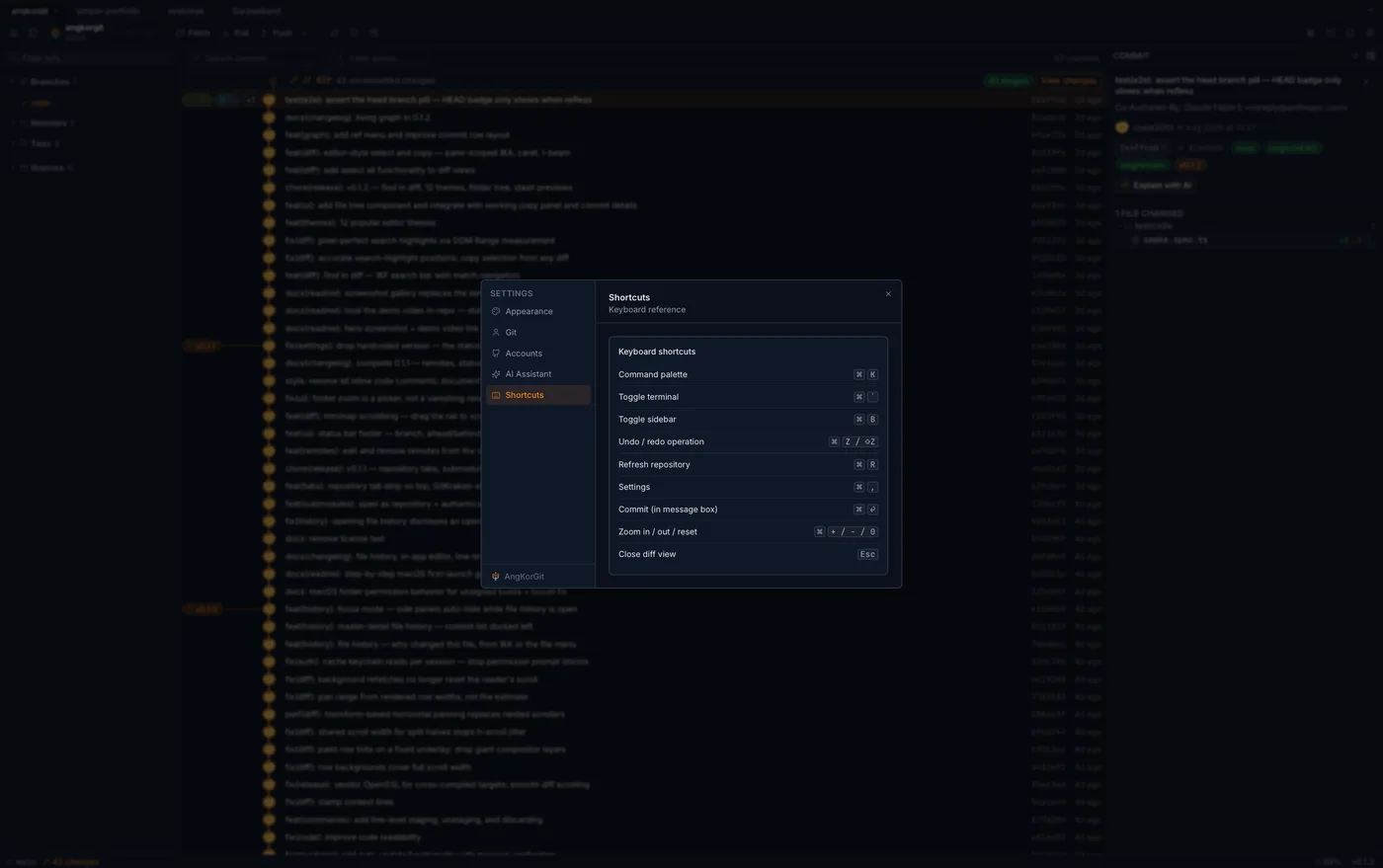 AngKorGit keyboard shortcuts overview